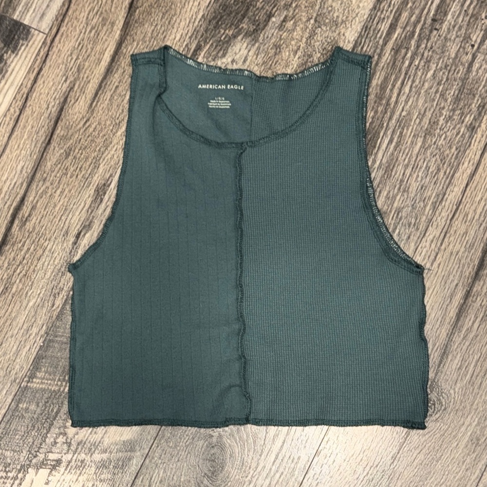 American Eagle Outfitters Women's Green Ribbed Tank Top